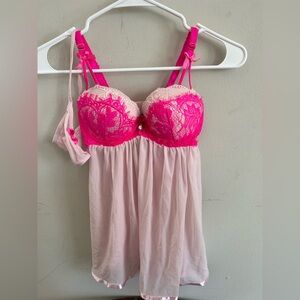 NWOT Pink Lace Babydoll Lingerie